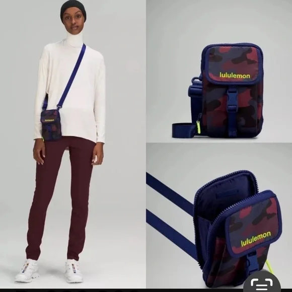 Lululemon Athletica Unisex  Camouflage Zip Top Crossbody Bag - Blue & Brown EUC - Picture 3 of 16